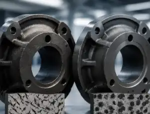 How does spheroidal graphite cast iron compare to flake graphite in strength?